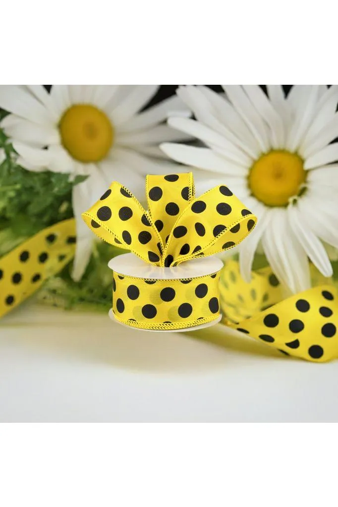 1.5" Big Polka Dot Ribbon: Yellow & Black (10 Yards)