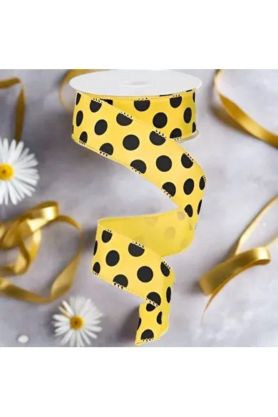 1.5" Big Polka Dot Ribbon: Yellow & Black (10 Yards)