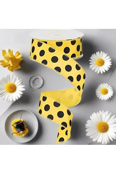 1.5" Big Polka Dot Ribbon: Yellow & Black (10 Yards)