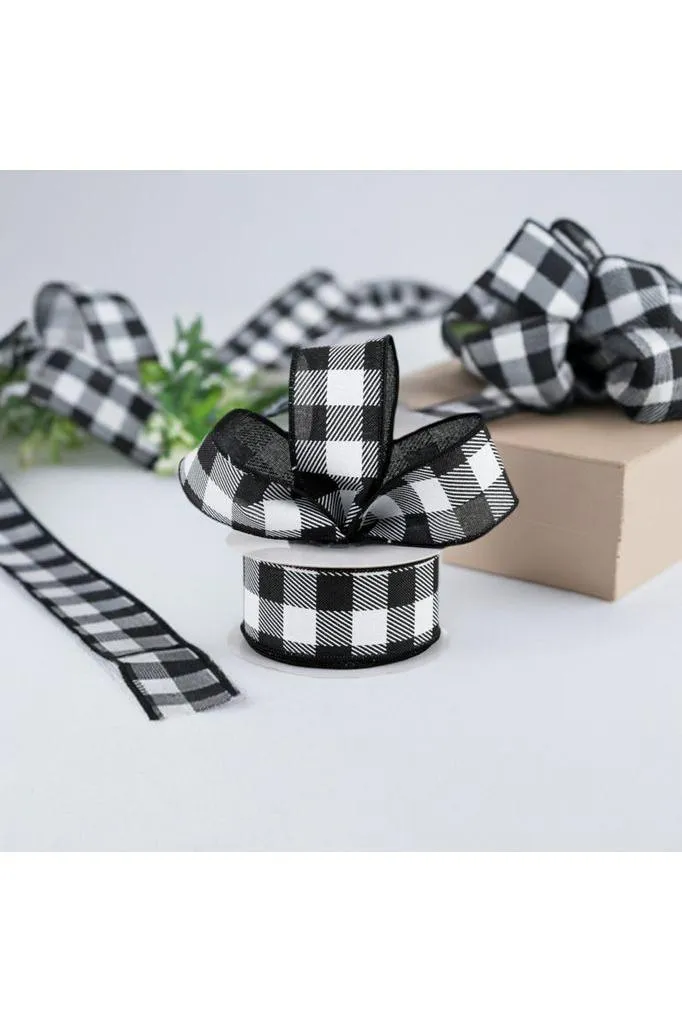1.5" Checked Plaid Ribbon: Black & White (10 Yards)