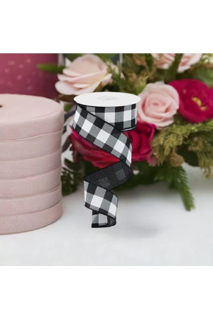 1.5" Checked Plaid Ribbon: Black & White (10 Yards)