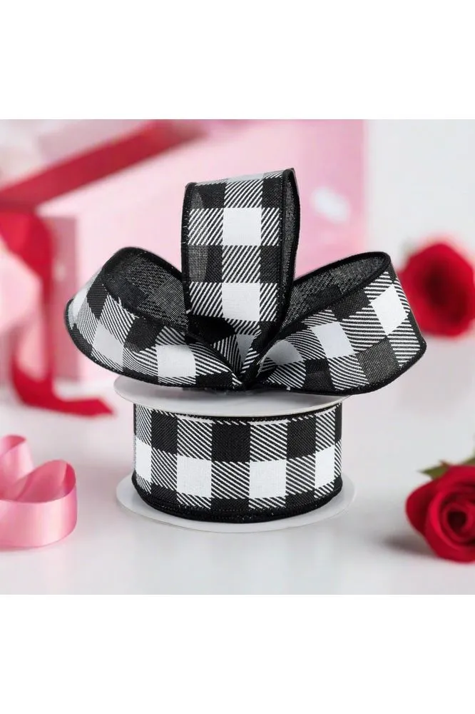 1.5" Checked Plaid Ribbon: Black & White (10 Yards)
