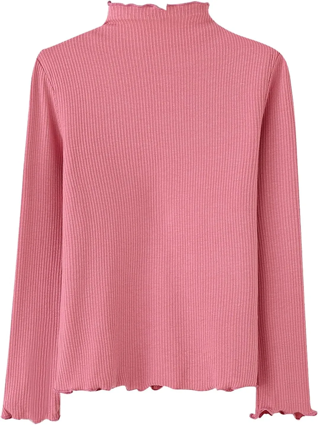 ACESTAR Girls Solid Lettuce Trim Mock Neck Shirt Long Sleeve Slim Fit Ribbed Knit Tee Ruffle Tops Soft Base Layer