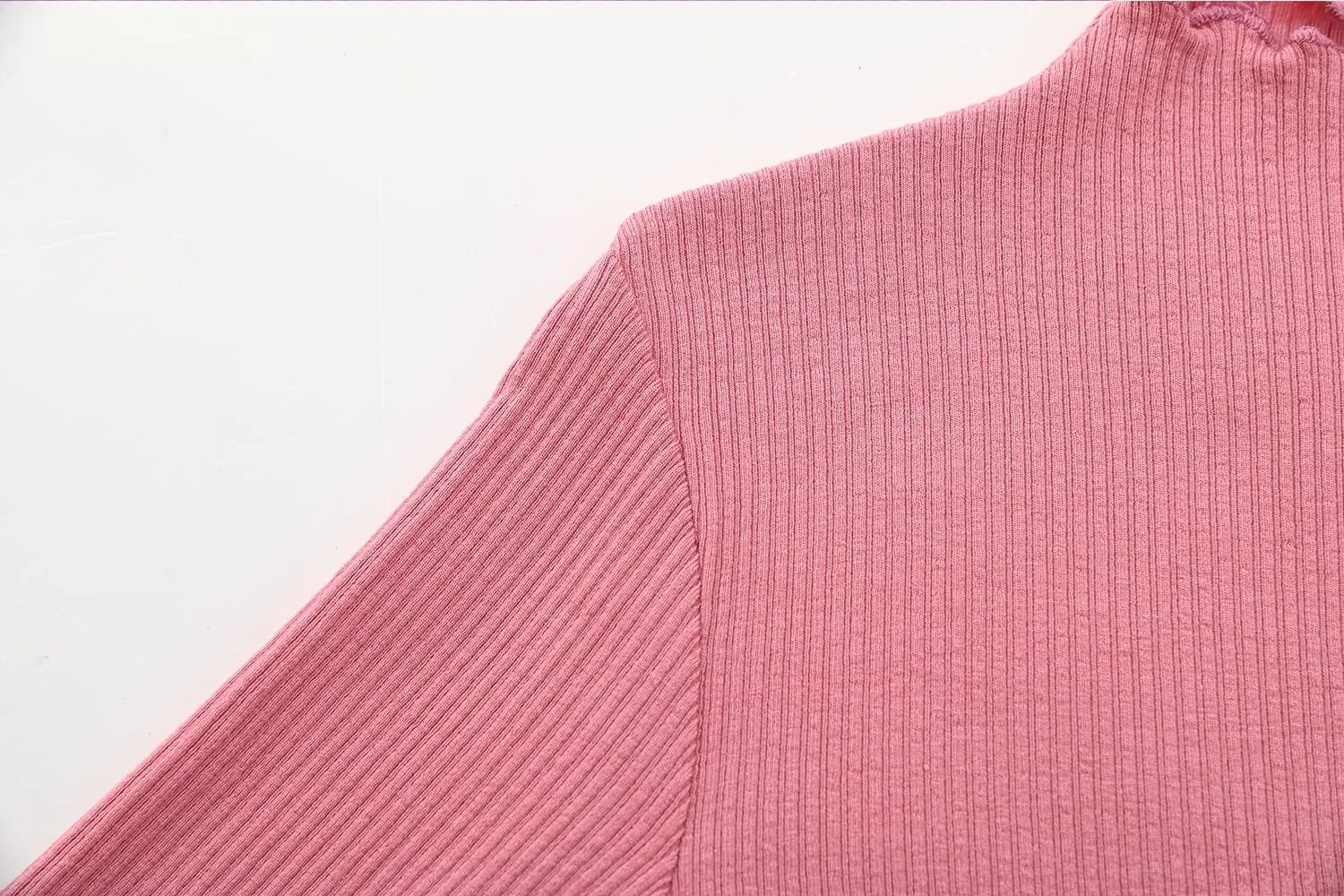 ACESTAR Girls Solid Lettuce Trim Mock Neck Shirt Long Sleeve Slim Fit Ribbed Knit Tee Ruffle Tops Soft Base Layer