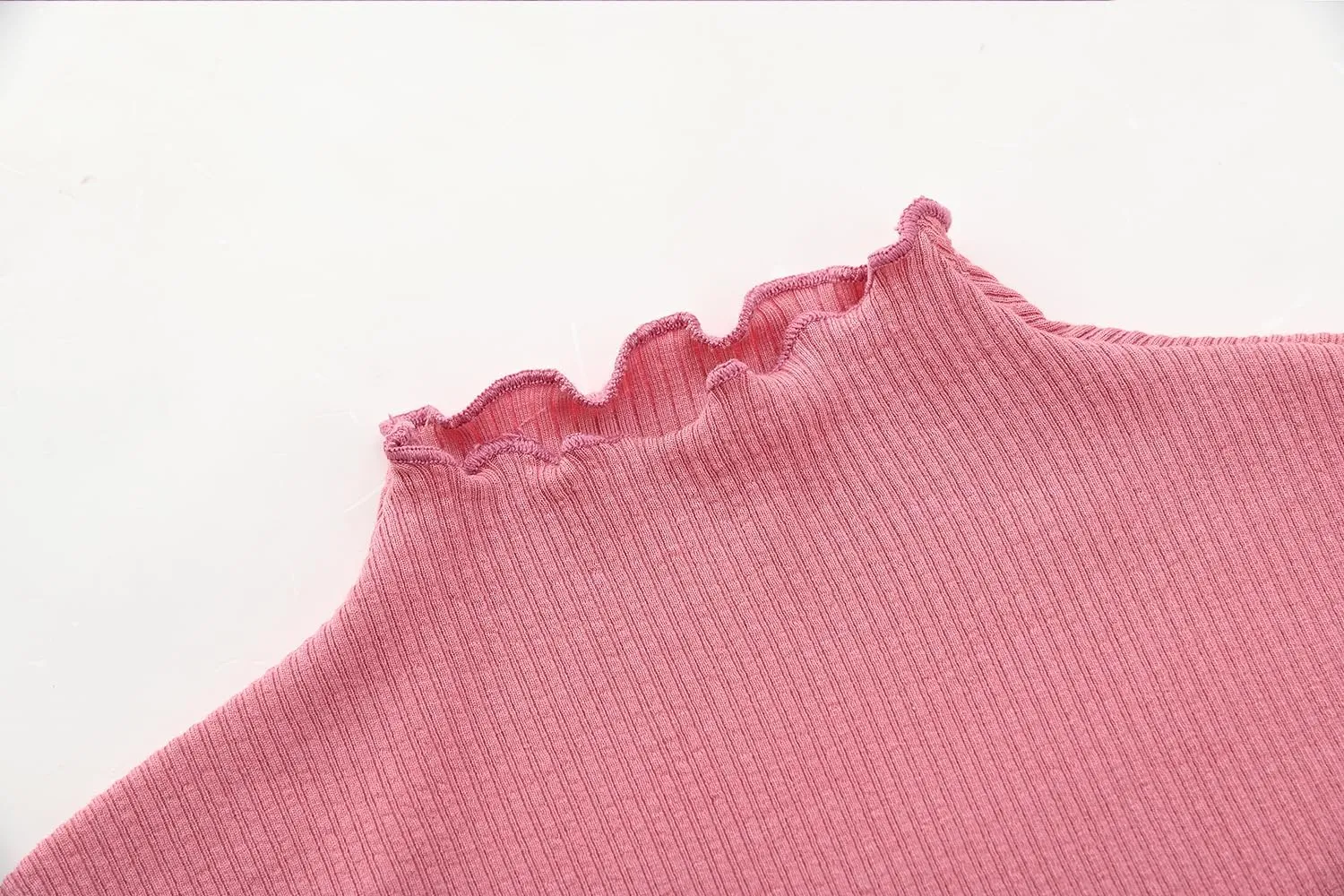 ACESTAR Girls Solid Lettuce Trim Mock Neck Shirt Long Sleeve Slim Fit Ribbed Knit Tee Ruffle Tops Soft Base Layer