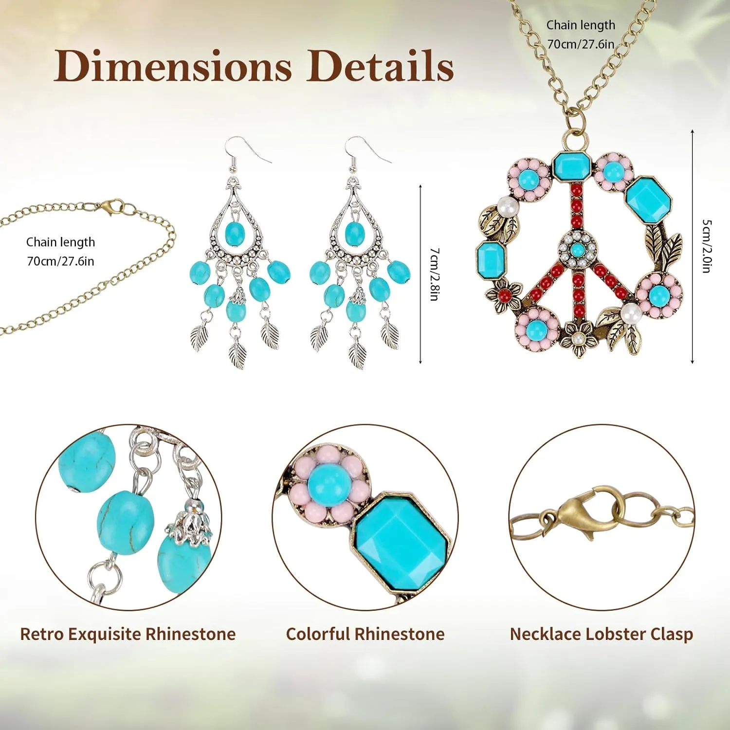 ACTLATI 60s 70s Outfits for Women Hippie Costume Set Halloween Fringe Vest Peace Sign Necklace Headband Sunglasses Earring