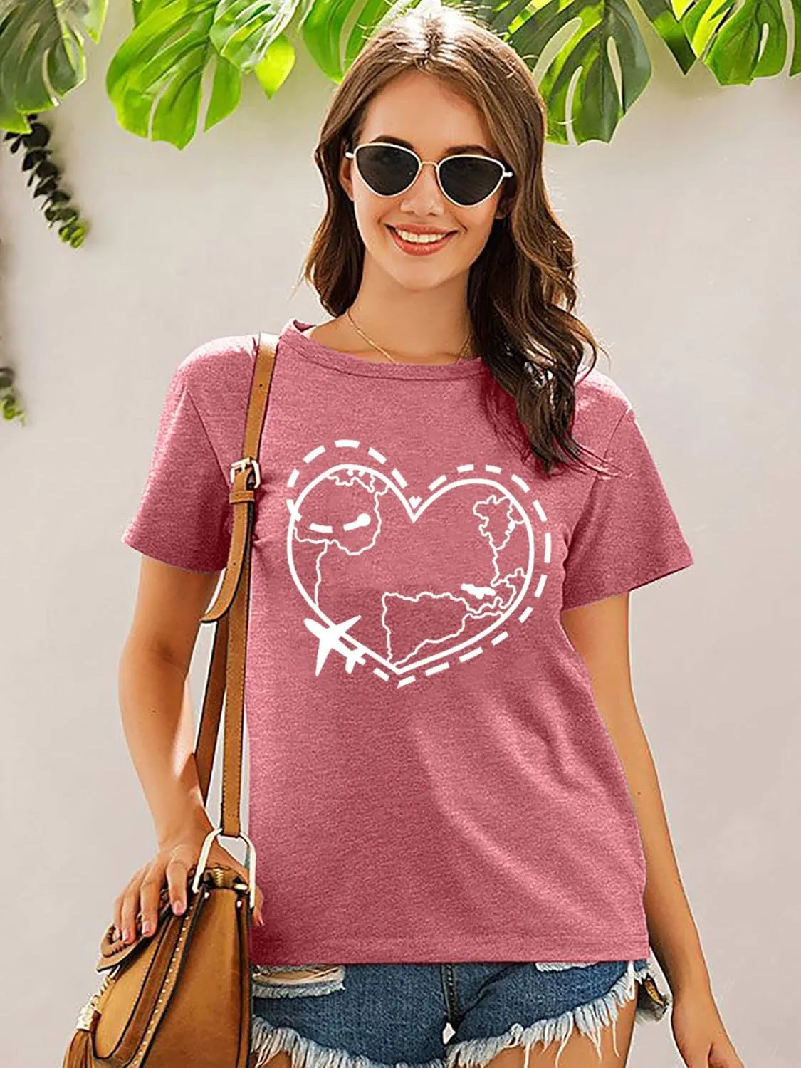 Airplane Mode Shirt Women Love Heart Graphic Tees Adventure Letter Print Short Sleeve Travel Shirts Casual Outdoor Tops