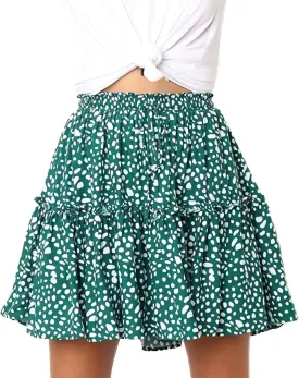 Alelly Women's Summer Cute High Waist Ruffle Skirt Floral Print Swing Beach Mini Skirt