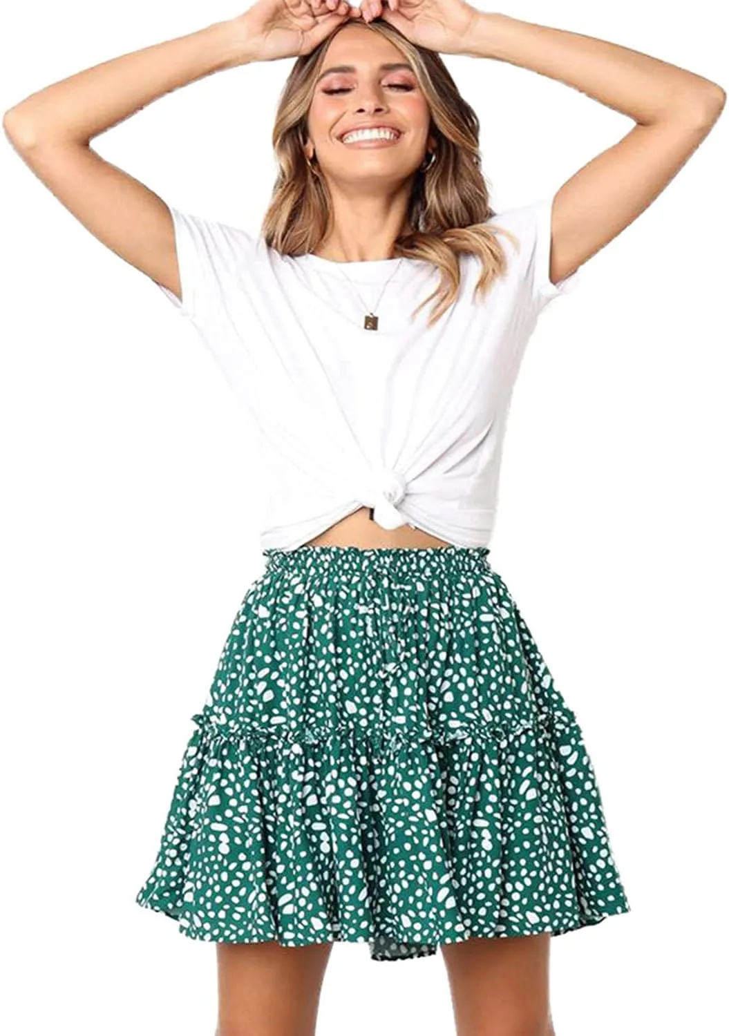 Alelly Women's Summer Cute High Waist Ruffle Skirt Floral Print Swing Beach Mini Skirt