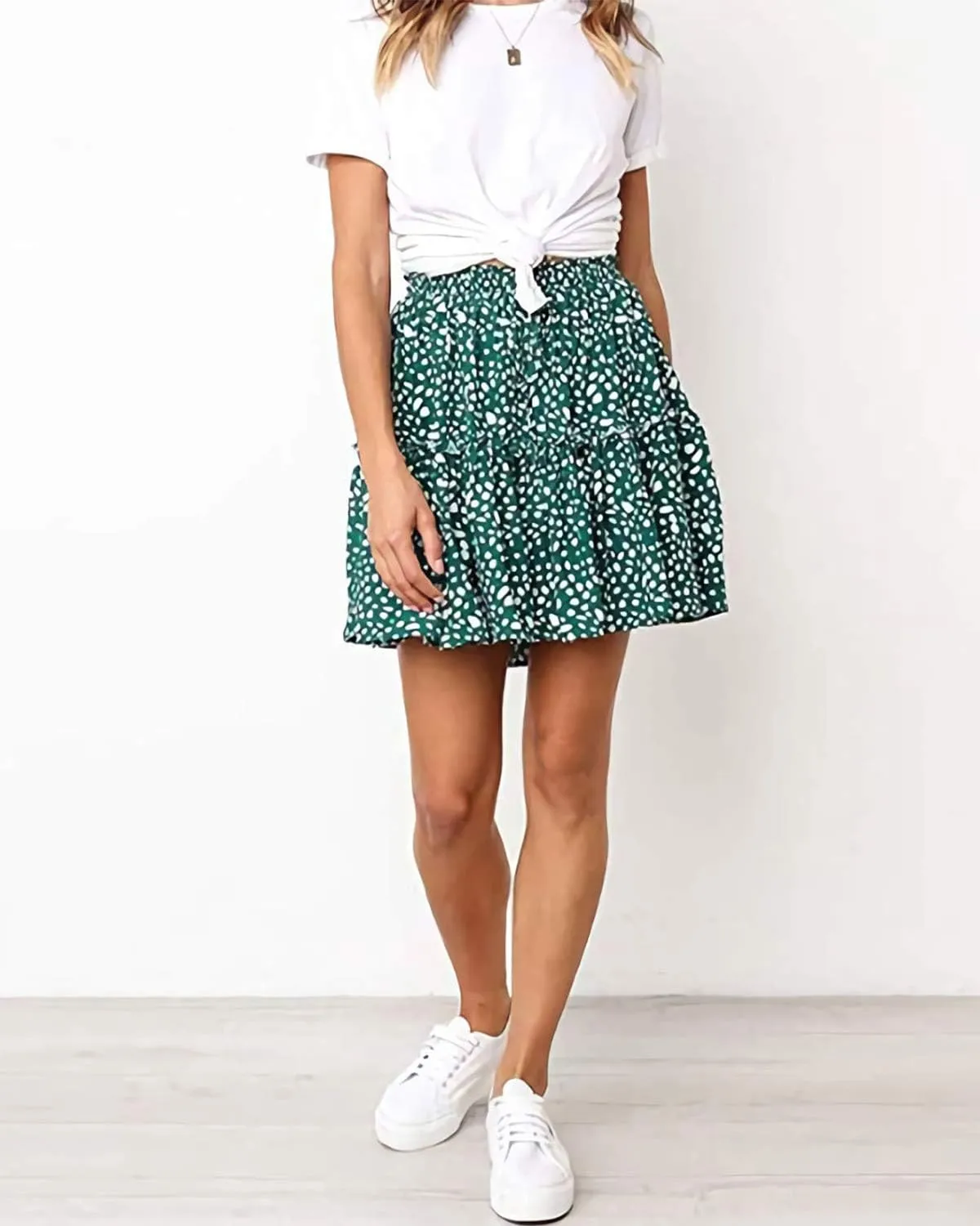 Alelly Women's Summer Cute High Waist Ruffle Skirt Floral Print Swing Beach Mini Skirt
