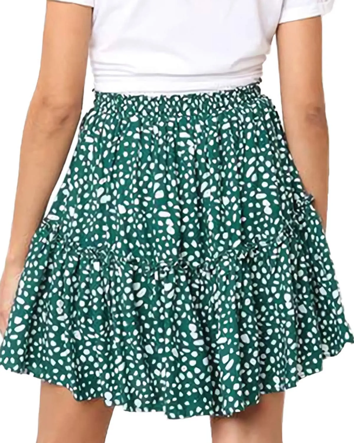 Alelly Women's Summer Cute High Waist Ruffle Skirt Floral Print Swing Beach Mini Skirt