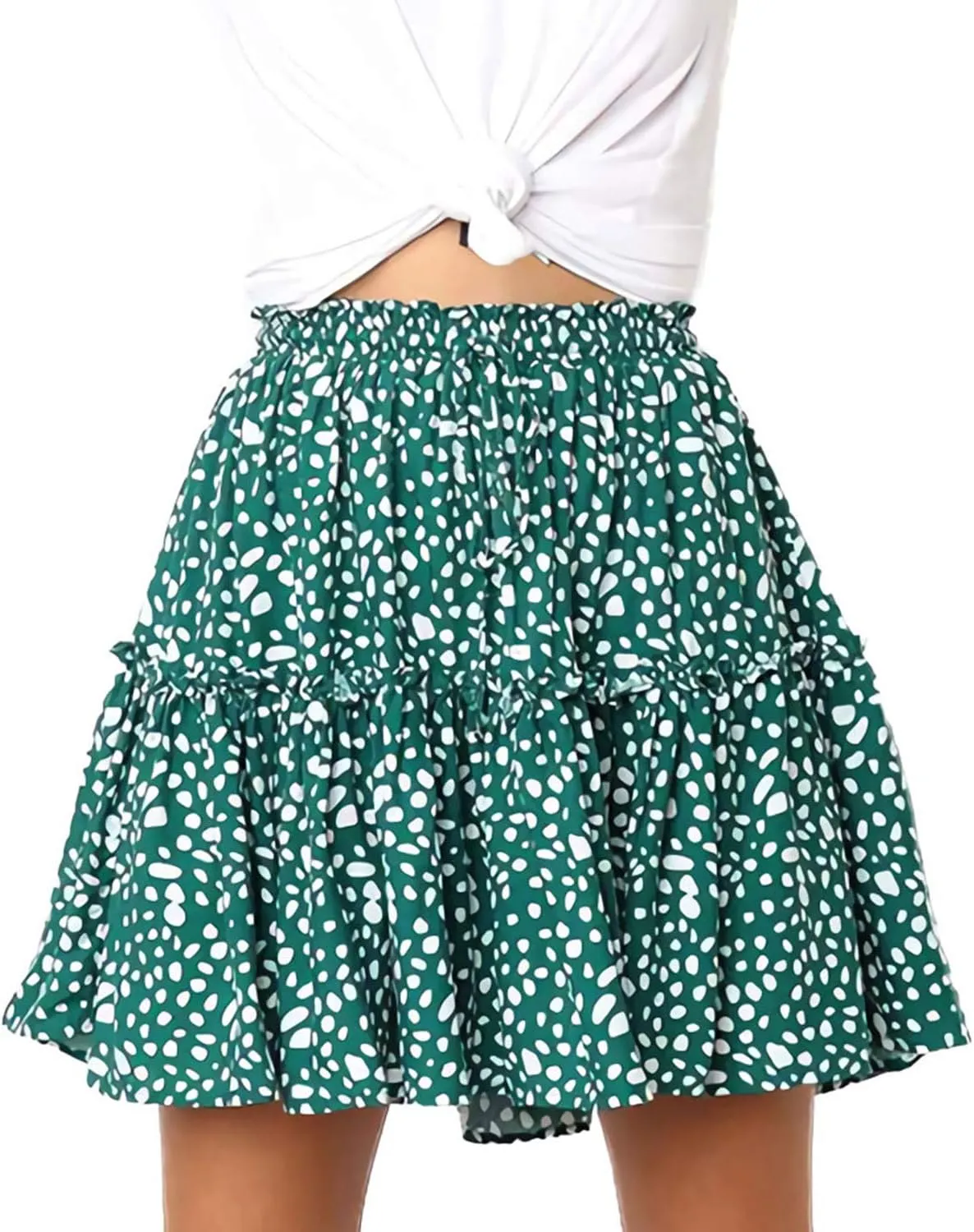 Alelly Women's Summer Cute High Waist Ruffle Skirt Floral Print Swing Beach Mini Skirt