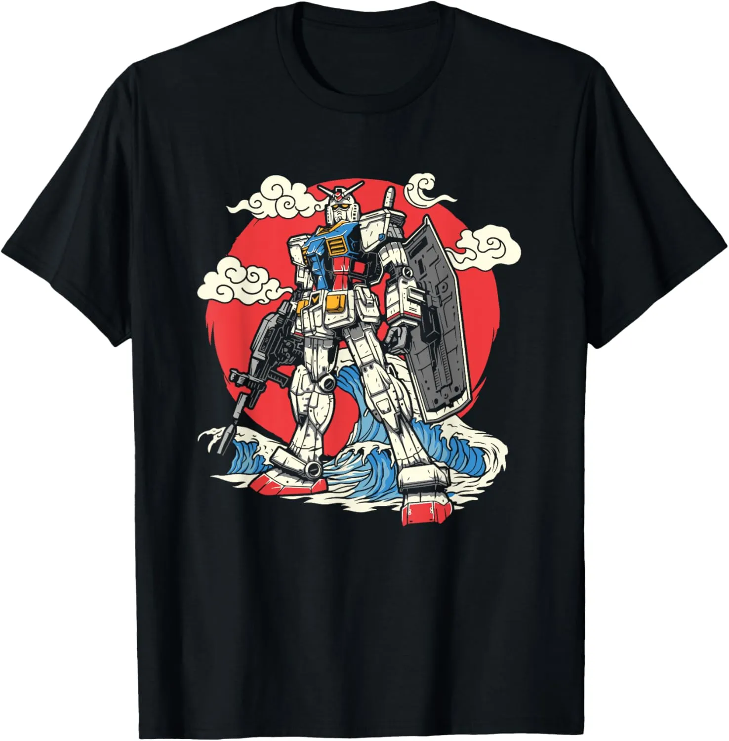 Anime Japanese Robot Kanagawa Japanese Ocean Wave Art T-Shirt