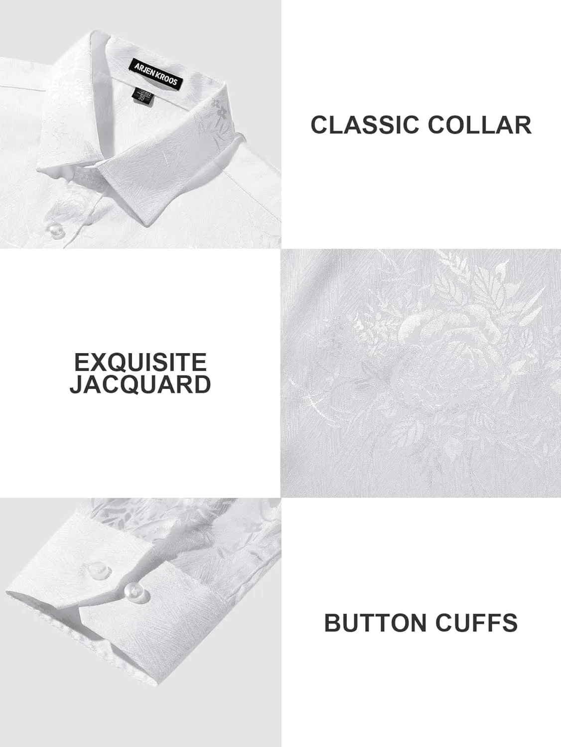 Arjen Kroos Mens Silk Like Satin Formal Dress Shirts Slim Fit Button Down Jacquard Shiny Luxury Shirts