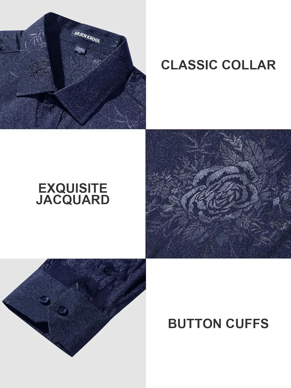 Arjen Kroos Mens Silk Like Satin Formal Dress Shirts Slim Fit Button Down Jacquard Shiny Luxury Shirts