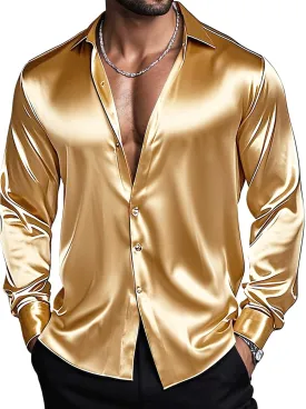 Barry.Wang Mens Stretch Dress Shirts Solid Long Sleeve Button Down Shirts Formal Casual Business Prom Party Wedding