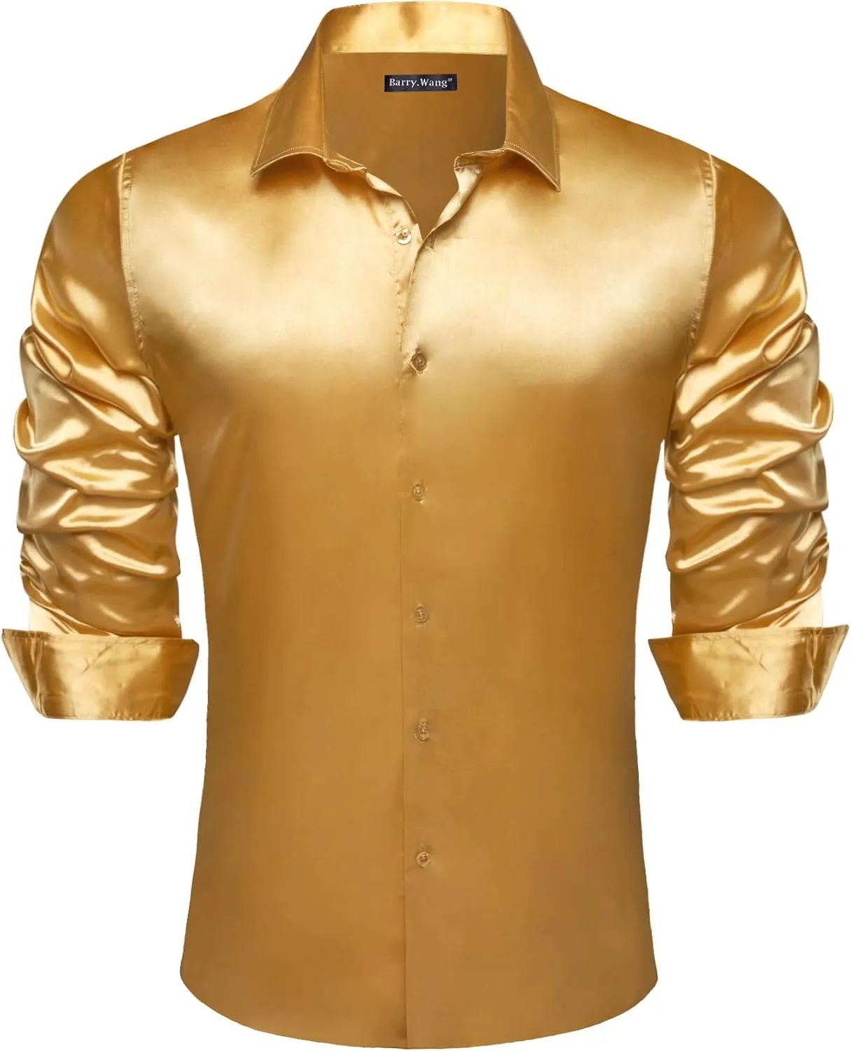 Barry.Wang Mens Stretch Dress Shirts Solid Long Sleeve Button Down Shirts Formal Casual Business Prom Party Wedding