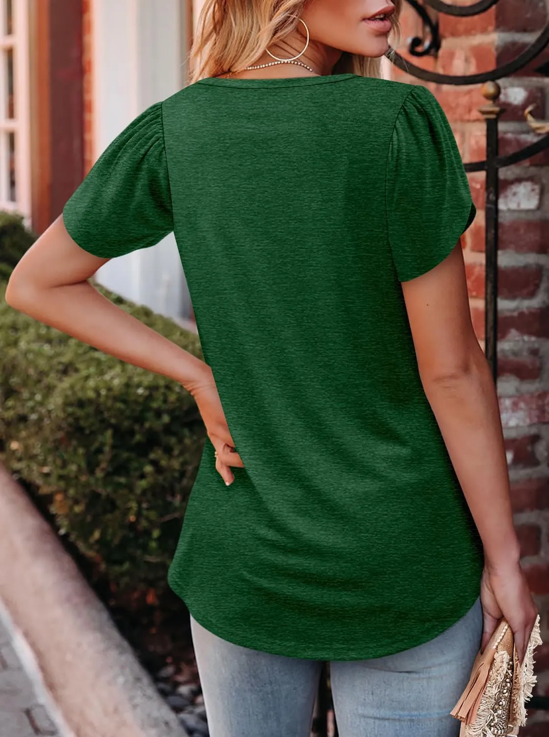 BETTE BOUTIK Womens Summer Tops Pleated Short Sleeve Tunic Tops Short Sleeve Blouses Shirts S-3XL