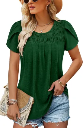 BETTE BOUTIK Womens Summer Tops Pleated Short Sleeve Tunic Tops Short Sleeve Blouses Shirts S-3XL