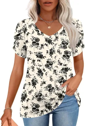 CATHY 2025 Womens Tops Summer Short Sleeve V Neck Tunic T-Shirts Blouse S-4XL