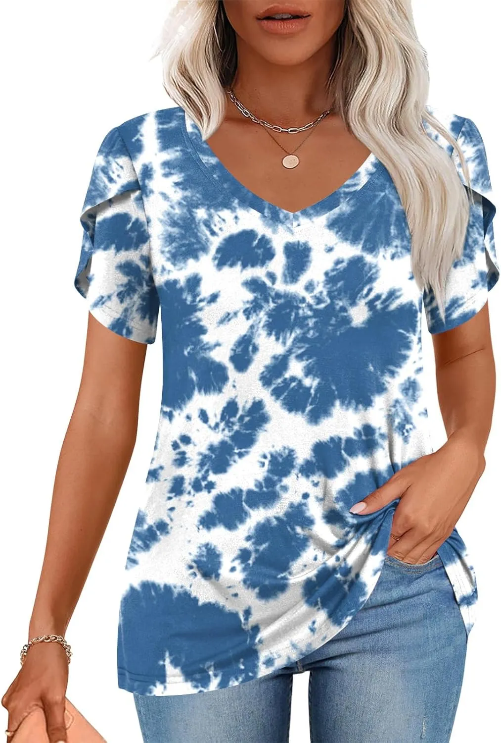 CATHY 2025 Womens Tops Summer Short Sleeve V Neck Tunic T-Shirts Blouse S-4XL