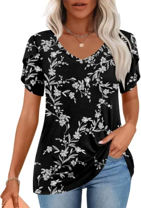 CATHY 2025 Womens Tops Summer Short Sleeve V Neck Tunic T-Shirts Blouse S-4XL