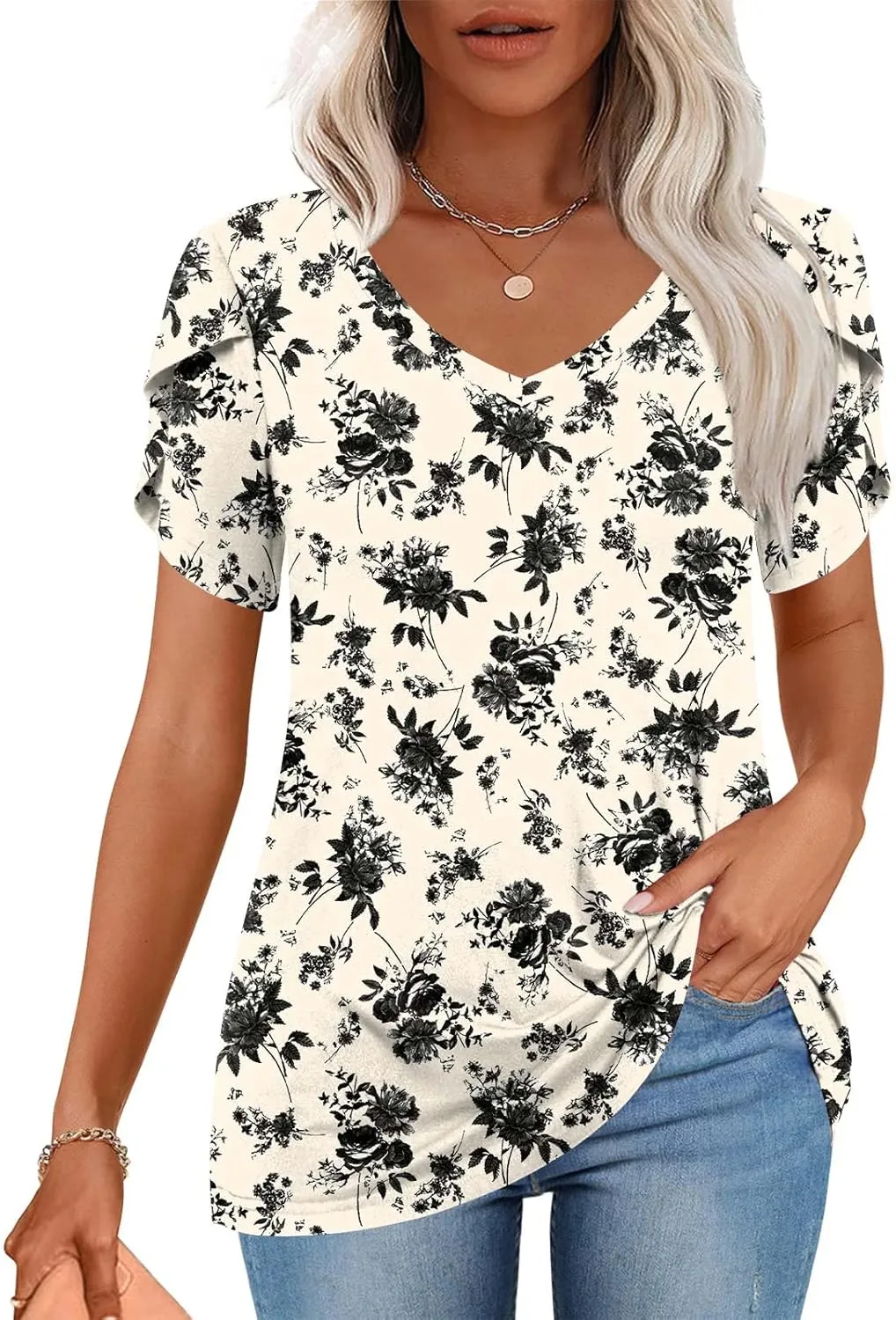 CATHY 2025 Womens Tops Summer Short Sleeve V Neck Tunic T-Shirts Blouse S-4XL