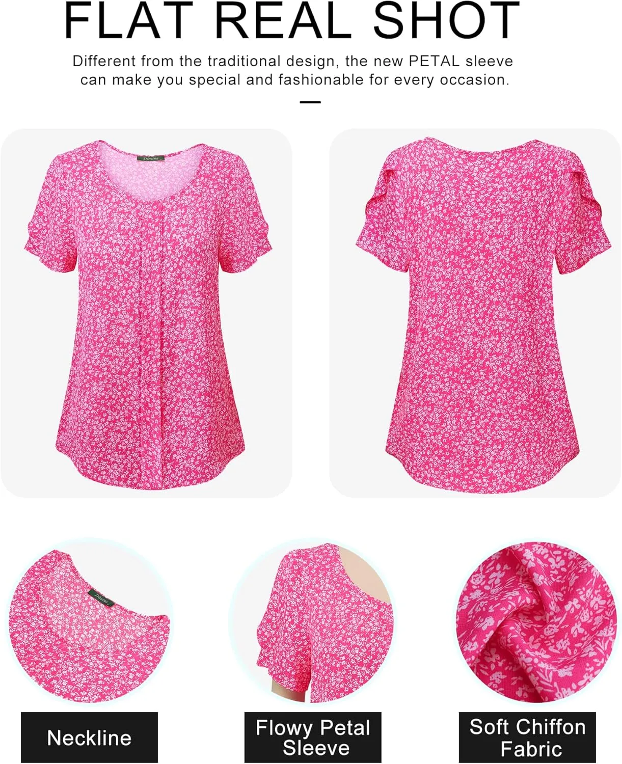 Chiffon Blouses for Women Business Casual Petal Short Sleeve Office Work Tops Dress Tunic Shirts