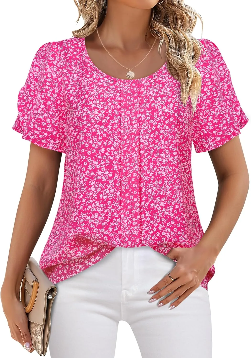 Chiffon Blouses for Women Business Casual Petal Short Sleeve Office Work Tops Dress Tunic Shirts