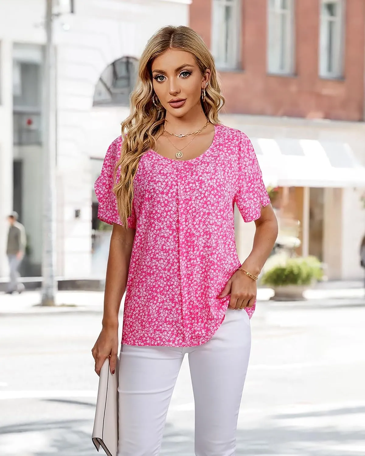 Chiffon Blouses for Women Business Casual Petal Short Sleeve Office Work Tops Dress Tunic Shirts
