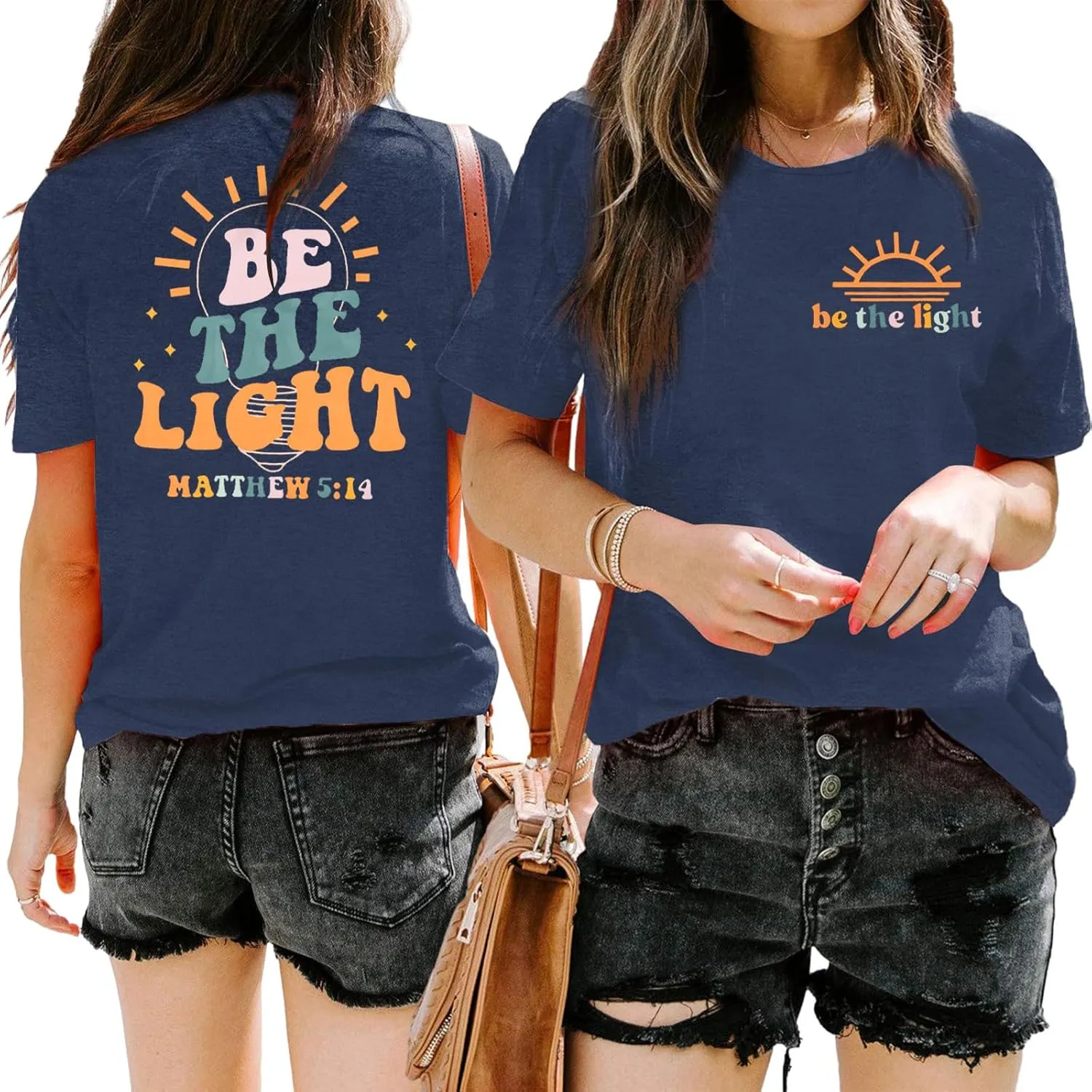 Christian Be The Light Shirts: Women Jesus Faith Shirt Inspirational Bible Verses Short Sleeve Tee Top