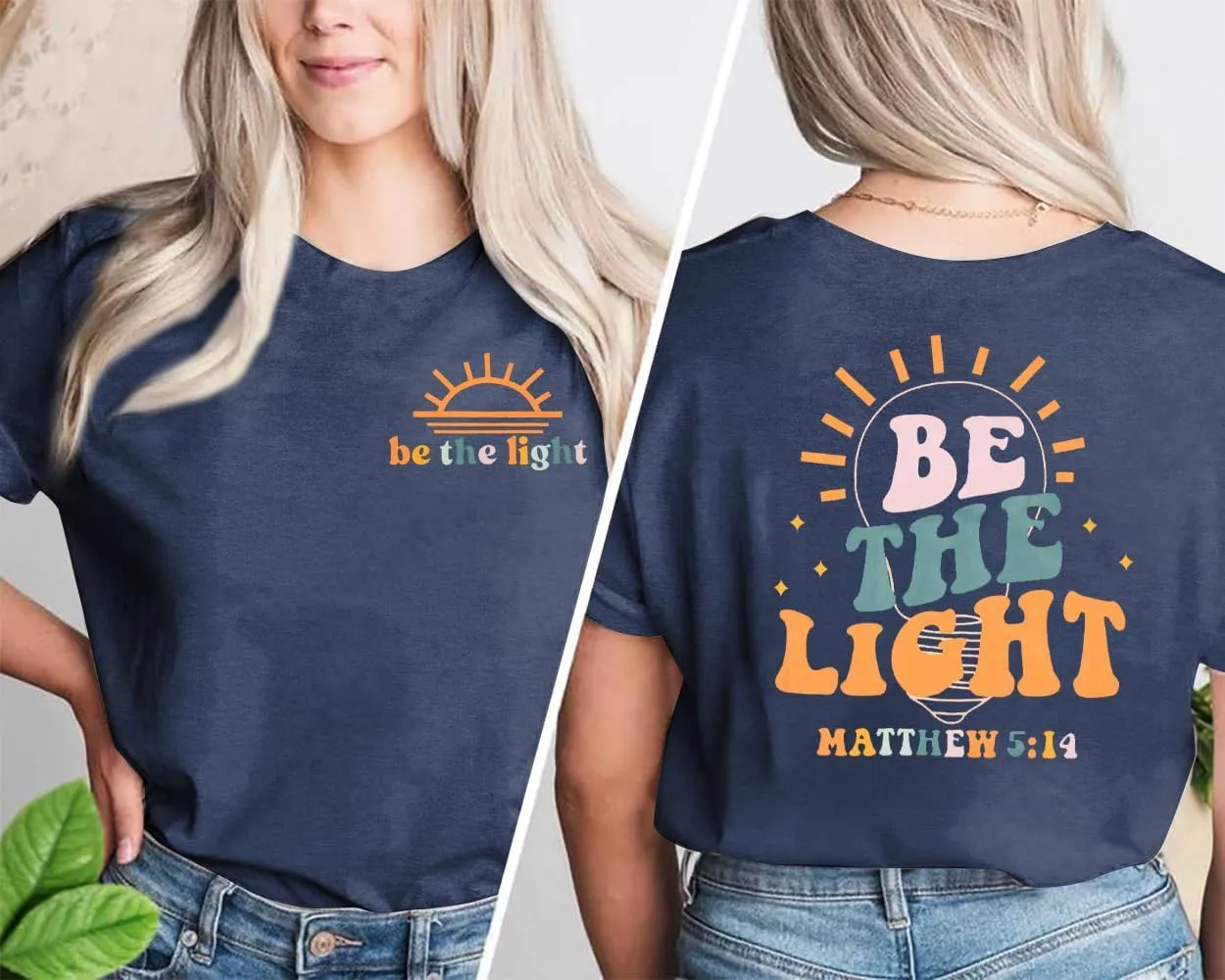 Christian Be The Light Shirts: Women Jesus Faith Shirt Inspirational Bible Verses Short Sleeve Tee Top