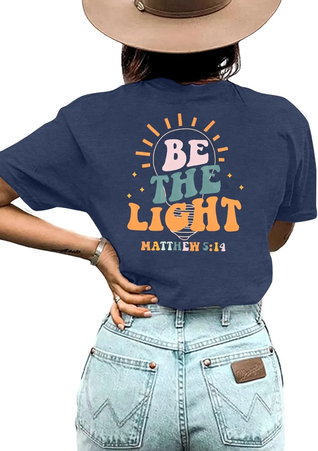 Christian Be The Light Shirts: Women Jesus Faith Shirt Inspirational Bible Verses Short Sleeve Tee Top