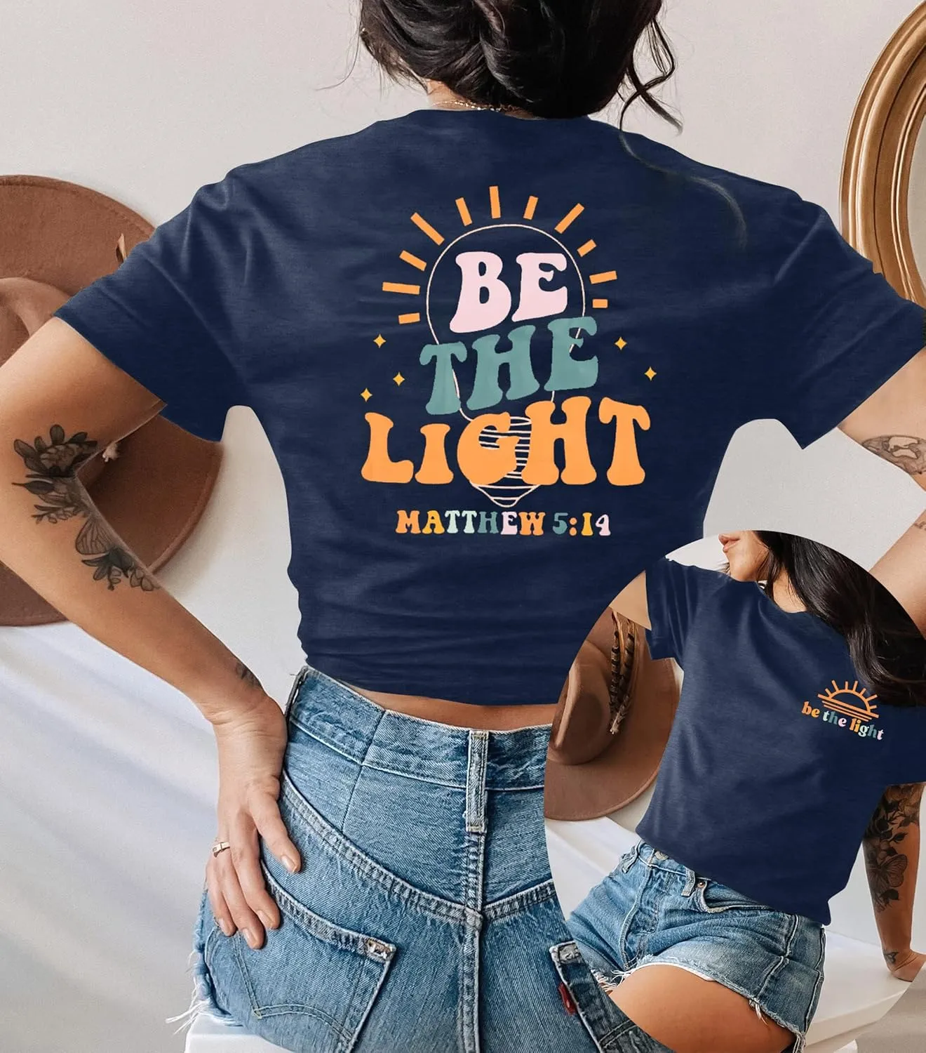 Christian Be The Light Shirts: Women Jesus Faith Shirt Inspirational Bible Verses Short Sleeve Tee Top