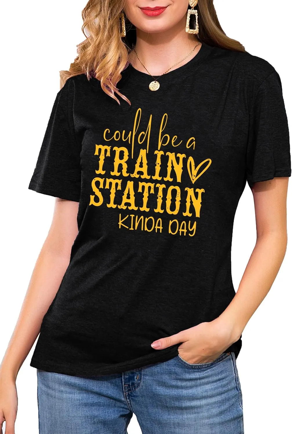 Could Be A Train Station Kinda Day Shirt Women Funny Country Music Tees Casual Summer Short Sleeve Tops