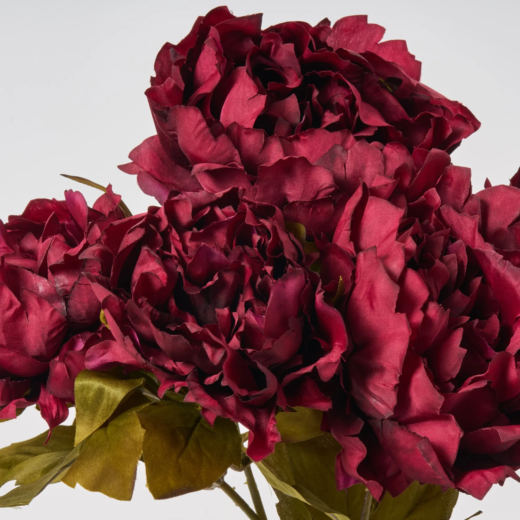 Dried Look Wine Red Silk Peony Blooms Bush Bouquet - 17"