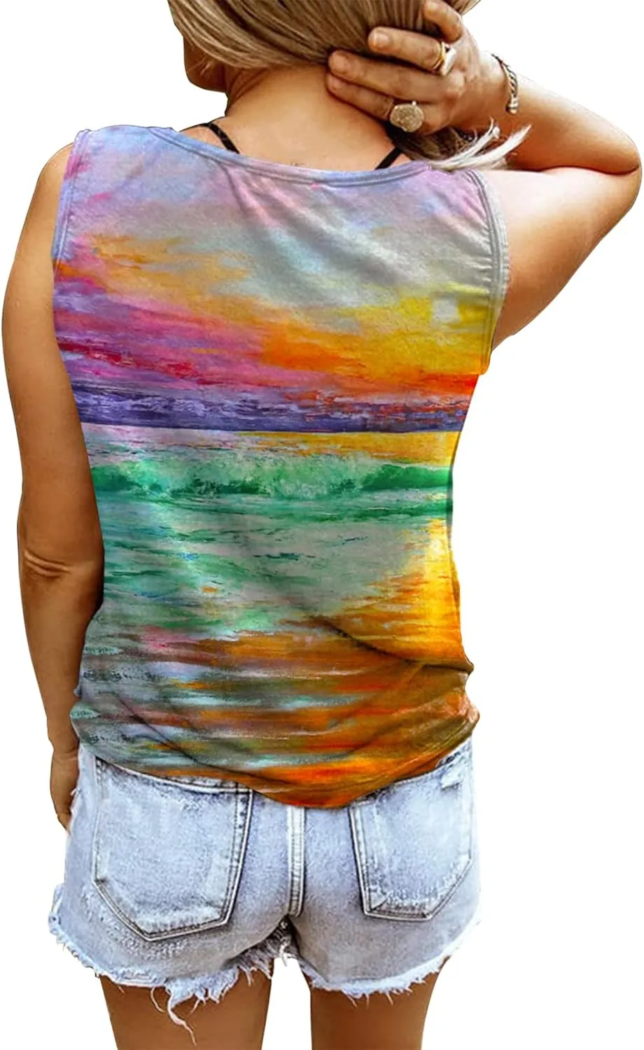 ETCYY Women Sleeveless V Neck Tank Tops Floral Print Loose Fit Causal Summer Country Music Ring Hole T Shirts