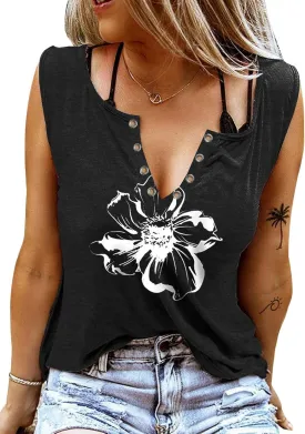 ETCYY Women Sleeveless V Neck Tank Tops Floral Print Loose Fit Causal Summer Country Music Ring Hole T Shirts