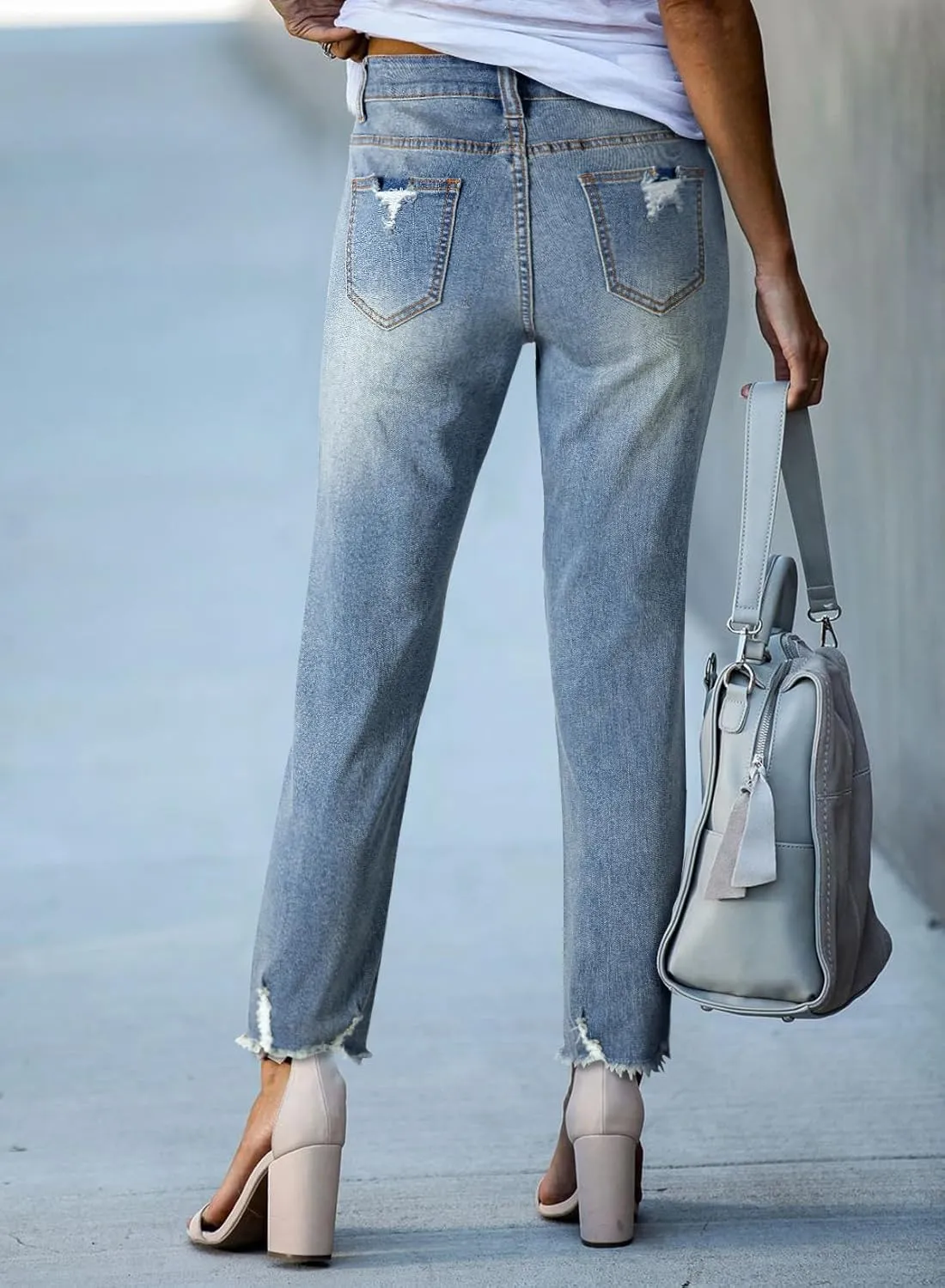 EVALESS Womens Jeans High Waisted Stretchy Ripped Distressed Tummy Control Straight Ankle Jean for Women Trendy 2025
