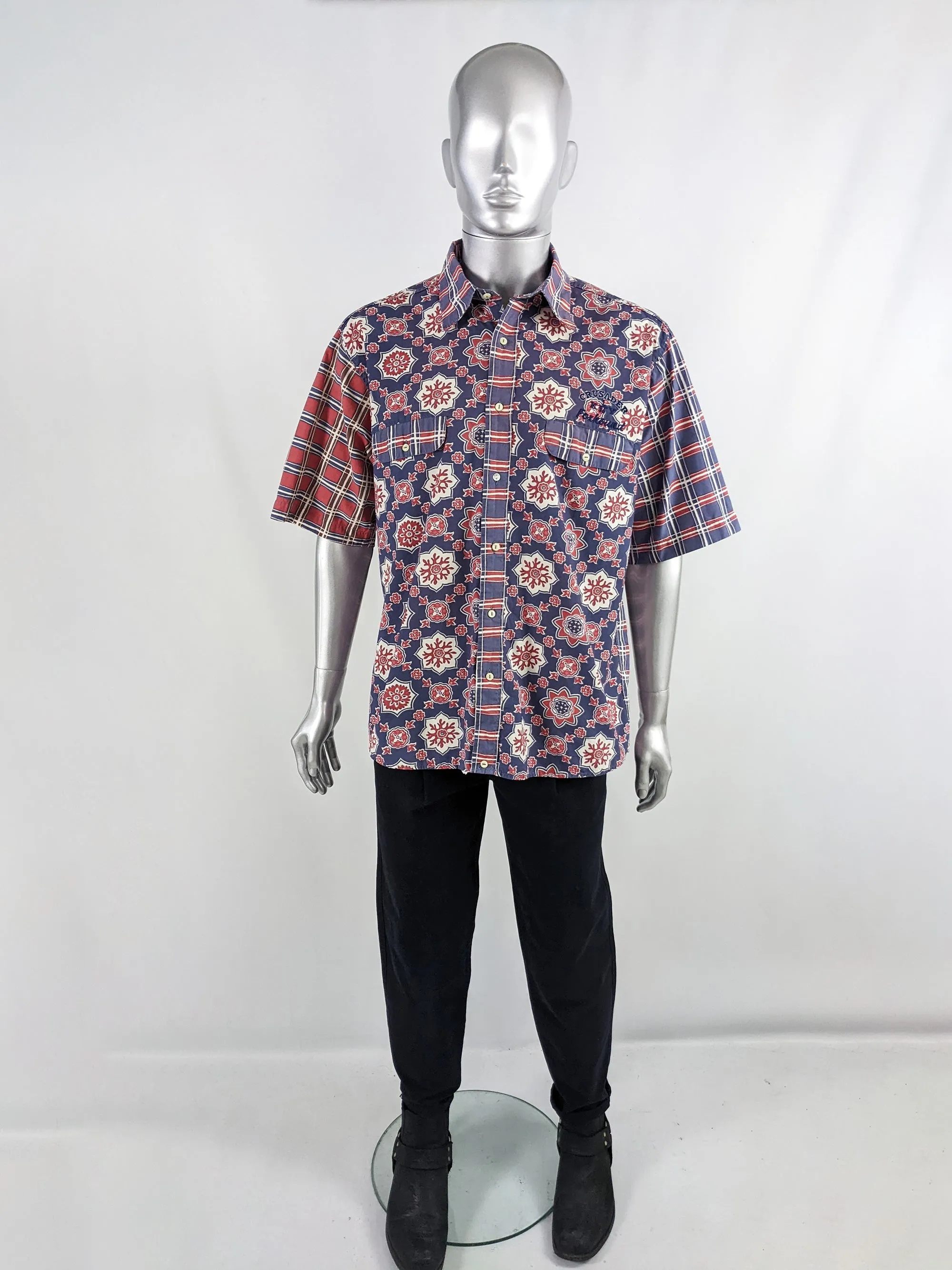 Foxhound Vintage Mens Blue & Red Patterned Shirt, 1980s
