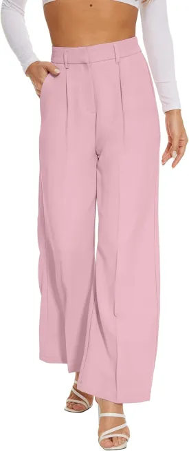 FUNYYZO Women Suit Pants Wide Leg Pants High Elastic Waisted in The Back Business Work Trousers Long Straight