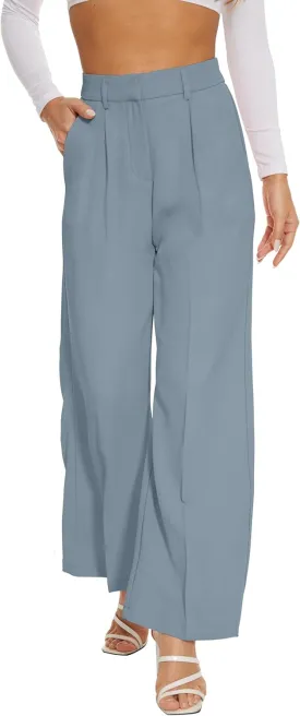 FUNYYZO Women Suit Pants Wide Leg Pants High Elastic Waisted in The Back Business Work Trousers Long Straight
