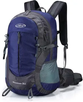 G4Free 35L Hiking Backpack Water Resistant Outdoor Sports Travel Daypack Lightweight with Rain Cover for Women Men (Dark Blue)