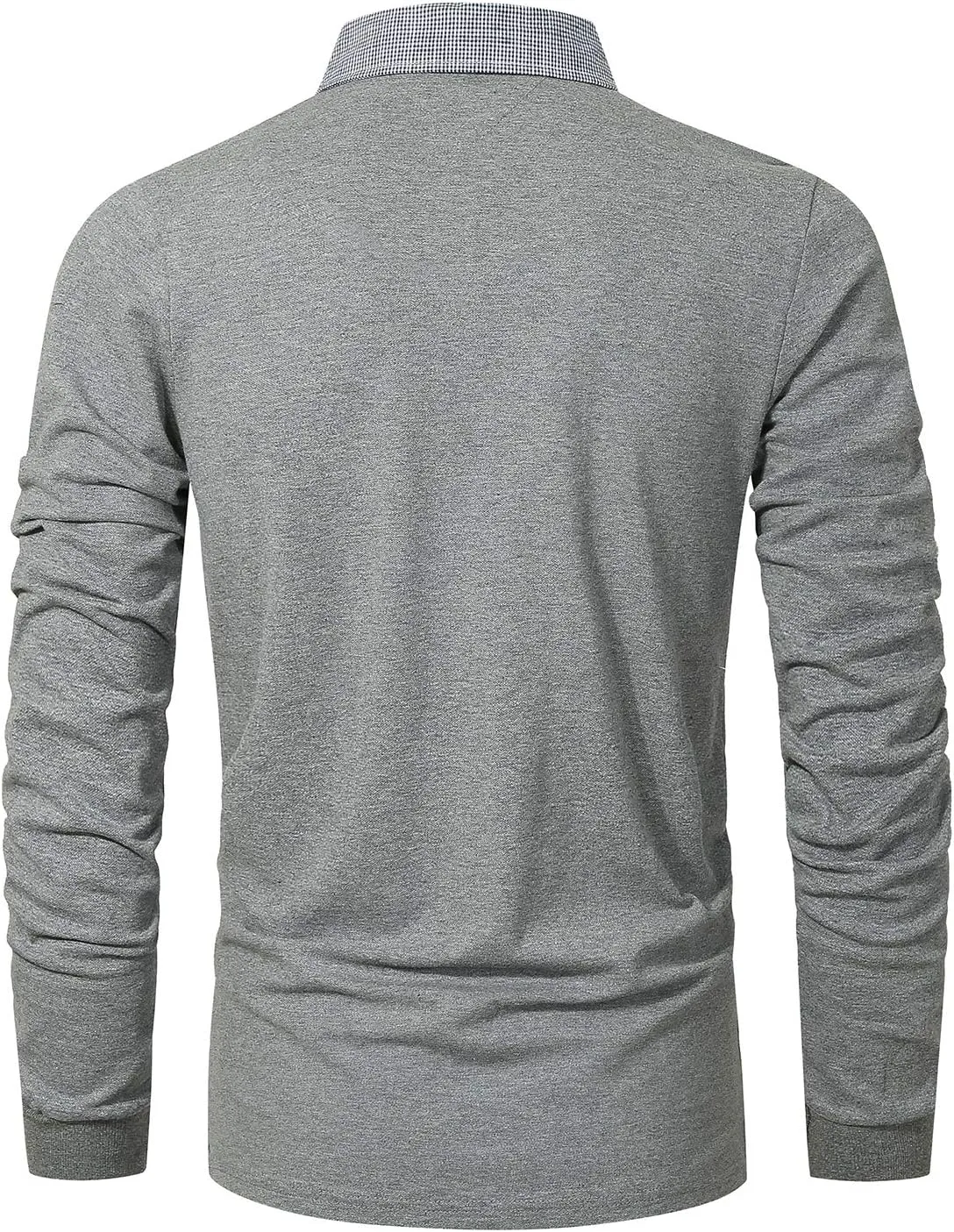 GHYUGR Men's Classic Plaid Splicing Long Sleeve Golf Polo Real Pocket Business Casual T-Shirt