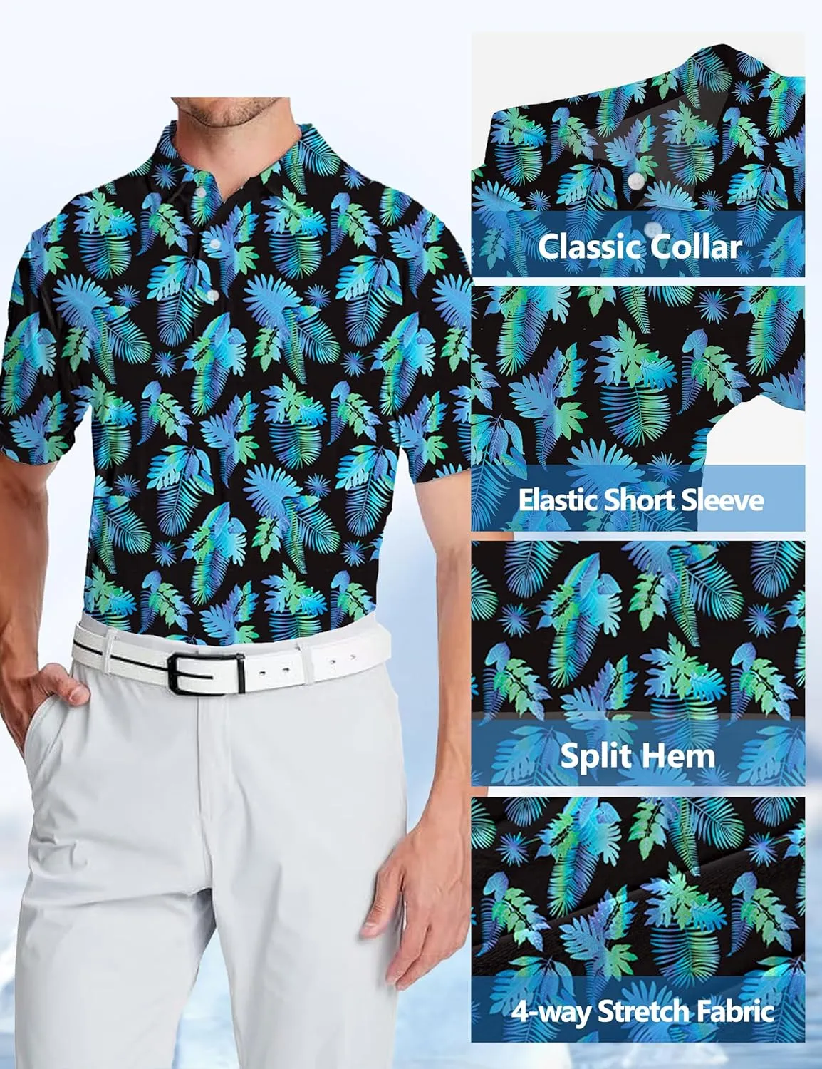 Golf Shirts for Men Printed Performance Moisture Wicking Short Sleeve Dry Fit Polo Shirts