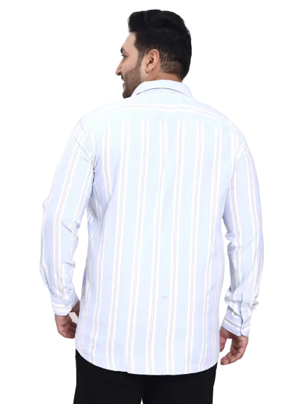 Ice Blue White Striped Plus Size Shirt