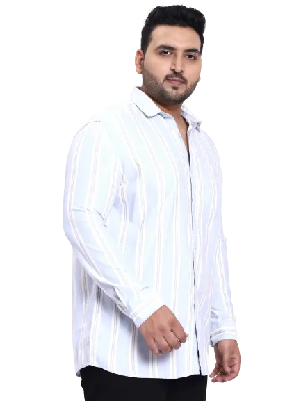 Ice Blue White Striped Plus Size Shirt