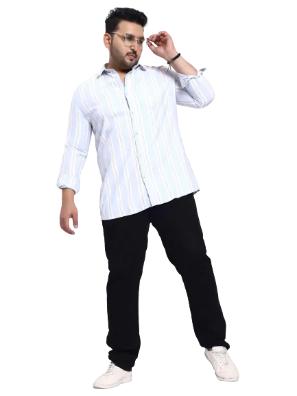 Ice Blue White Striped Plus Size Shirt