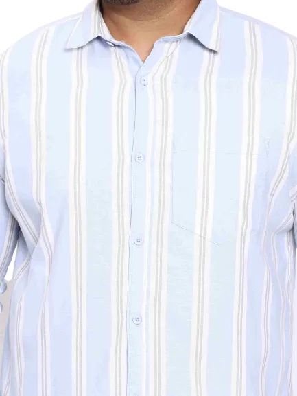 Ice Blue White Striped Plus Size Shirt