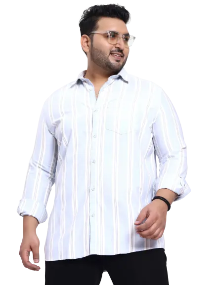 Ice Blue White Striped Plus Size Shirt